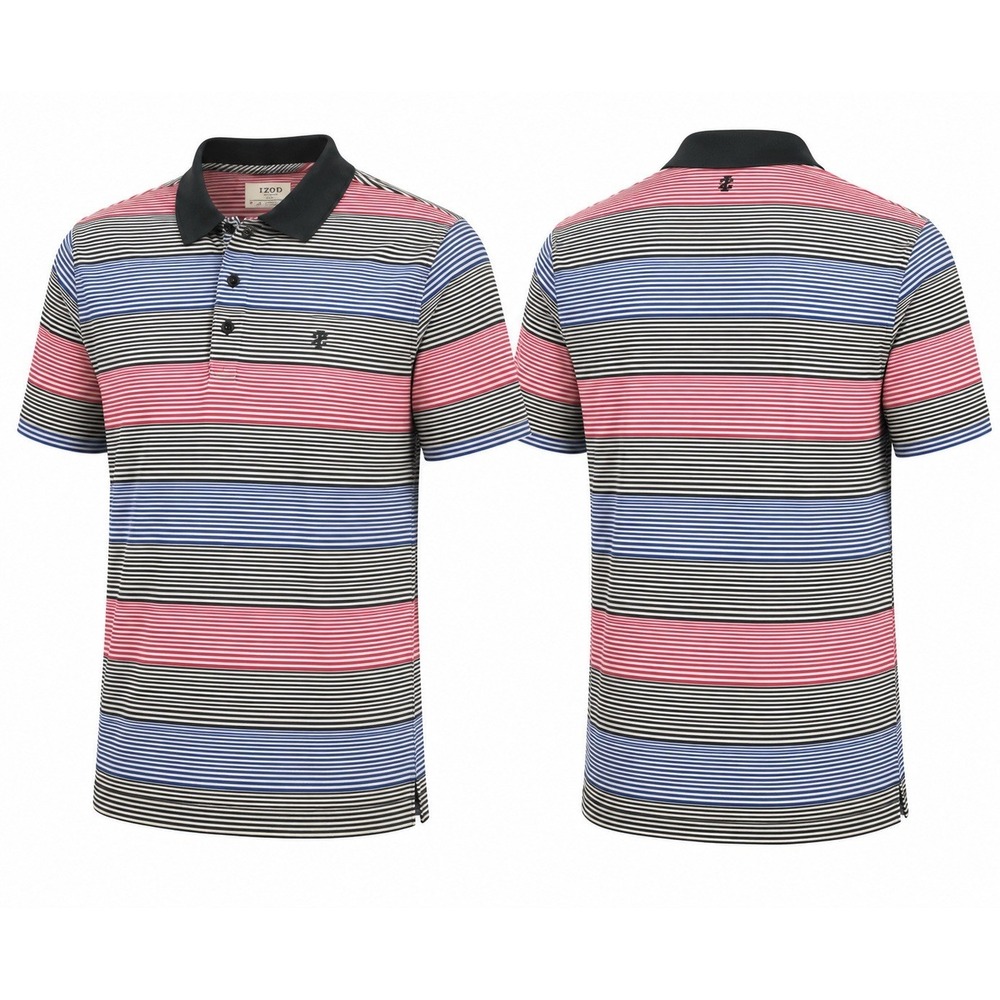 IZOD Golf SHIRT Mens Large WHITE MULTICOLOR STRIPE Stretch Performance Polo